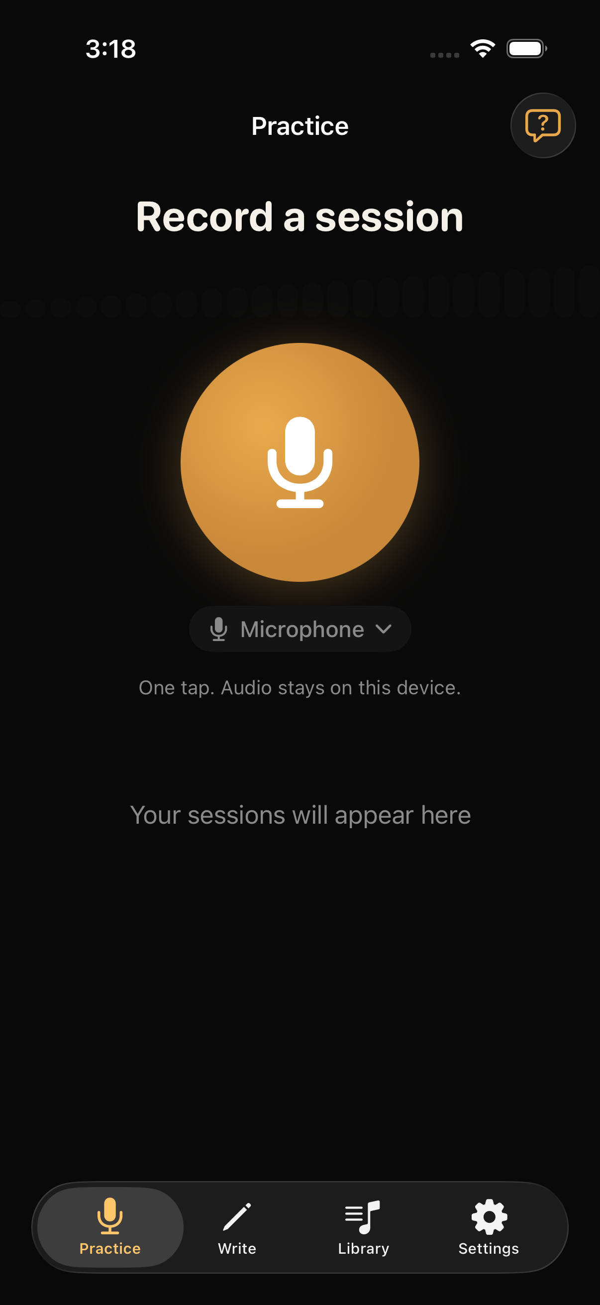 Woodshed Practice — one tap to record