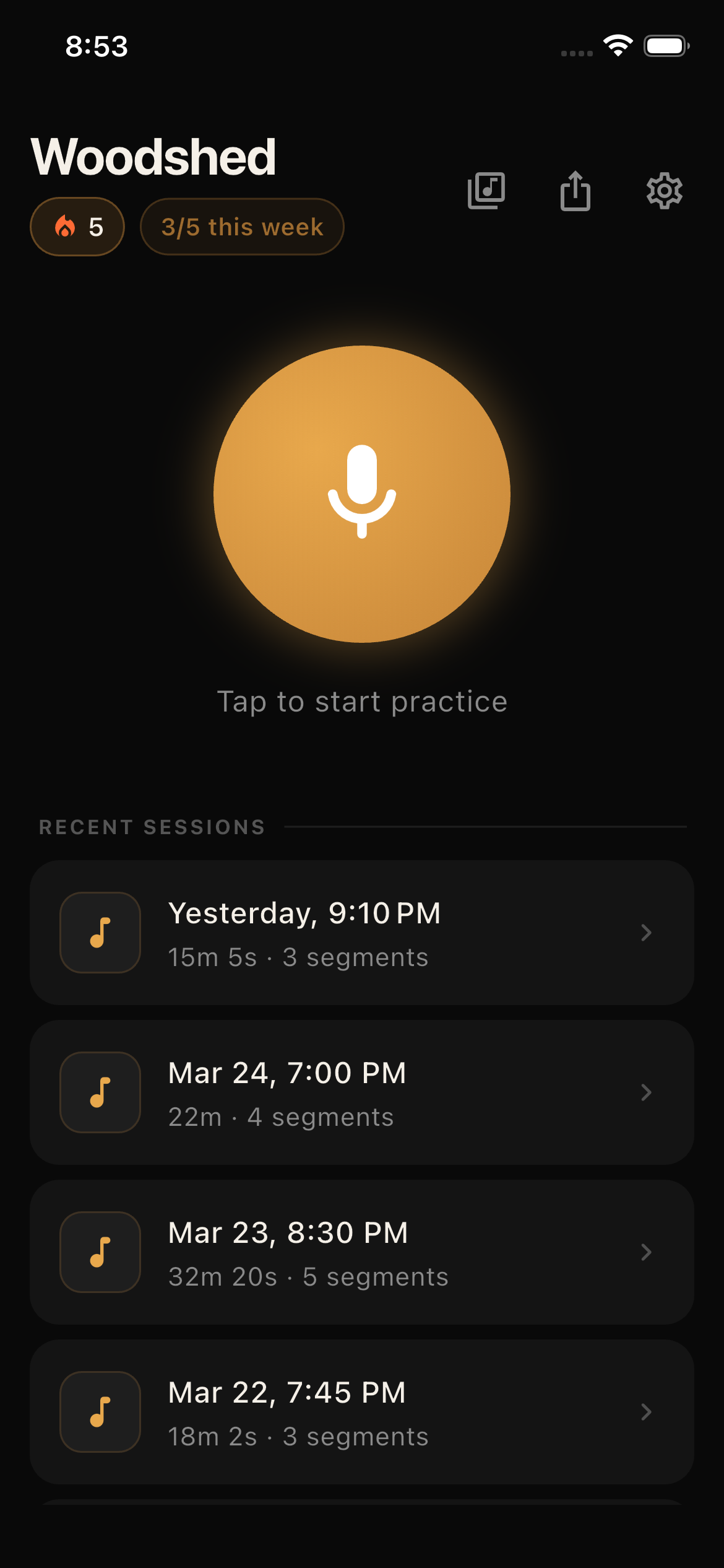 Woodshed home screen